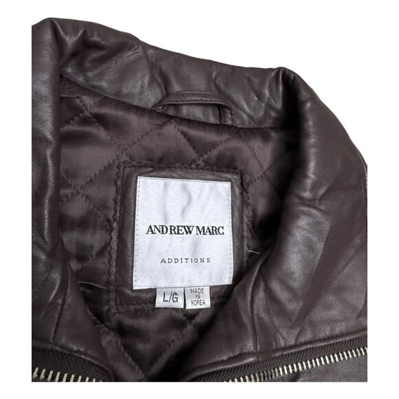 ANDREW MARC LEATHER Luxury Designer Brown Business Casual Coat Womens Large - Picture 2 of 7